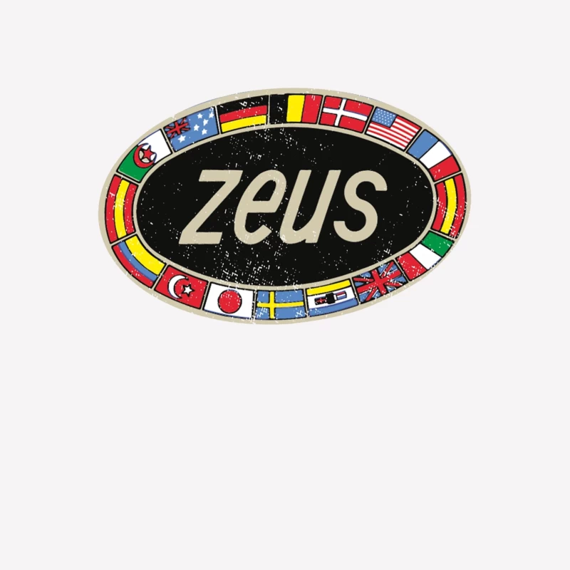 Zeus International Vintage Logo with National Flags Border Male T-Shirt