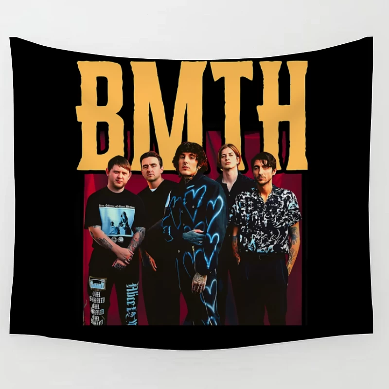 Bring Me The Horizon Band Promotional Photo With Yellow Text Tapestry