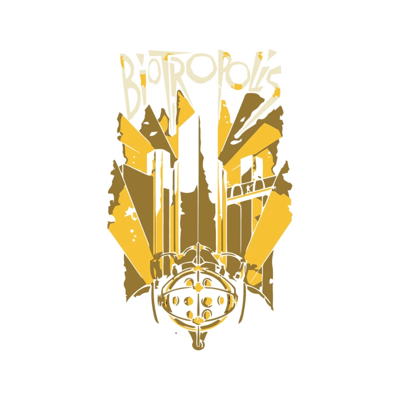Biotropolis: Abstract Art Deco City in Gold and Yellow Tapestry