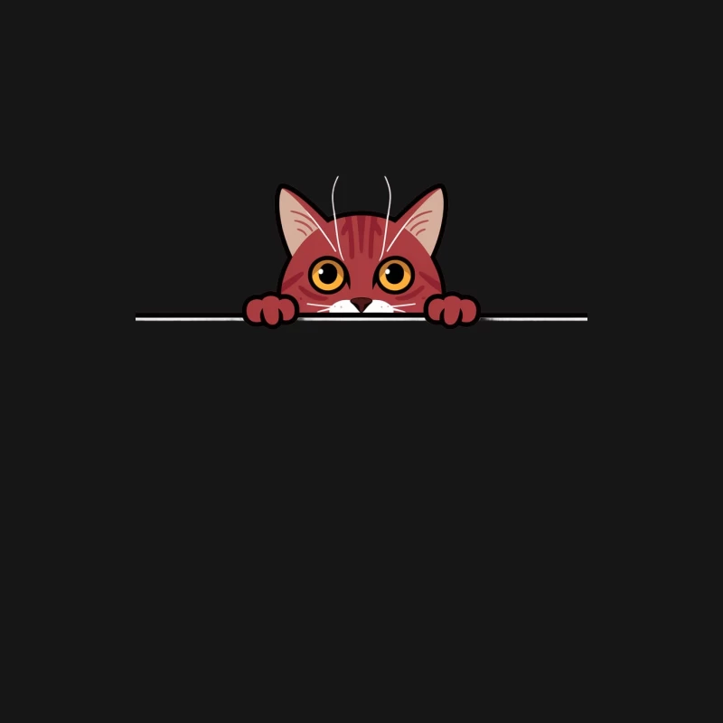 Cute Red Cartoon Cat Peeking with Yellow Eyes Male Long Sleeve T-Shirt