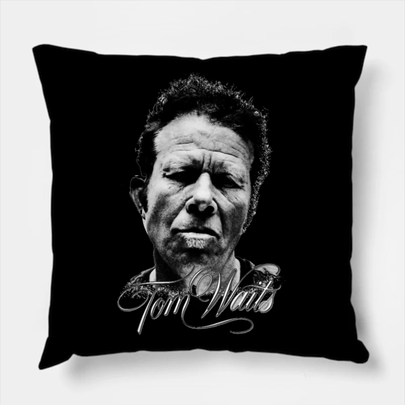 Dramatic Black and White Portrait with Intense Expression Throw Pillow