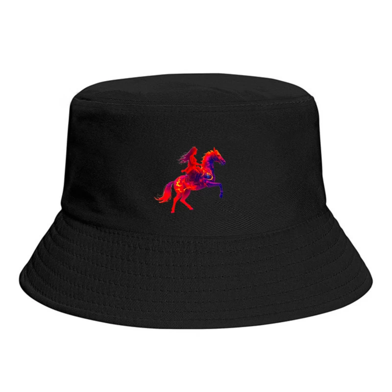 Mystical Red Horse and Rider Silhouette Fantasy Art Bucket Hat