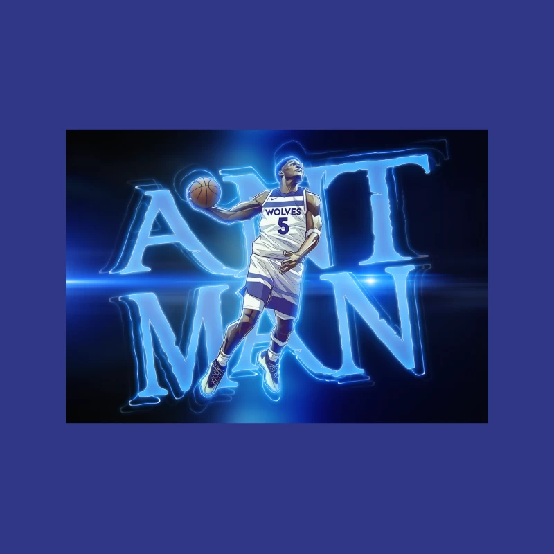 Minnesota Timberwolves Player in Dynamic Neon Blue Basketball Art Tapestry