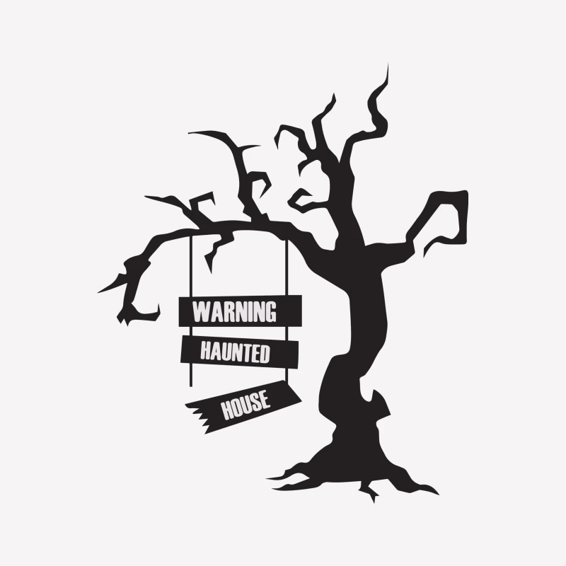 Arbre Sinistre avec Avertissement de Maison Hantée Homme T-Shirt