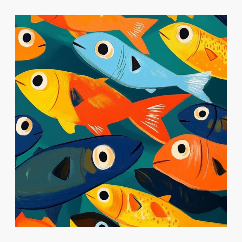 Vibrant School of Cartoon Fish: Abstract Ocean Art Pattern Pin