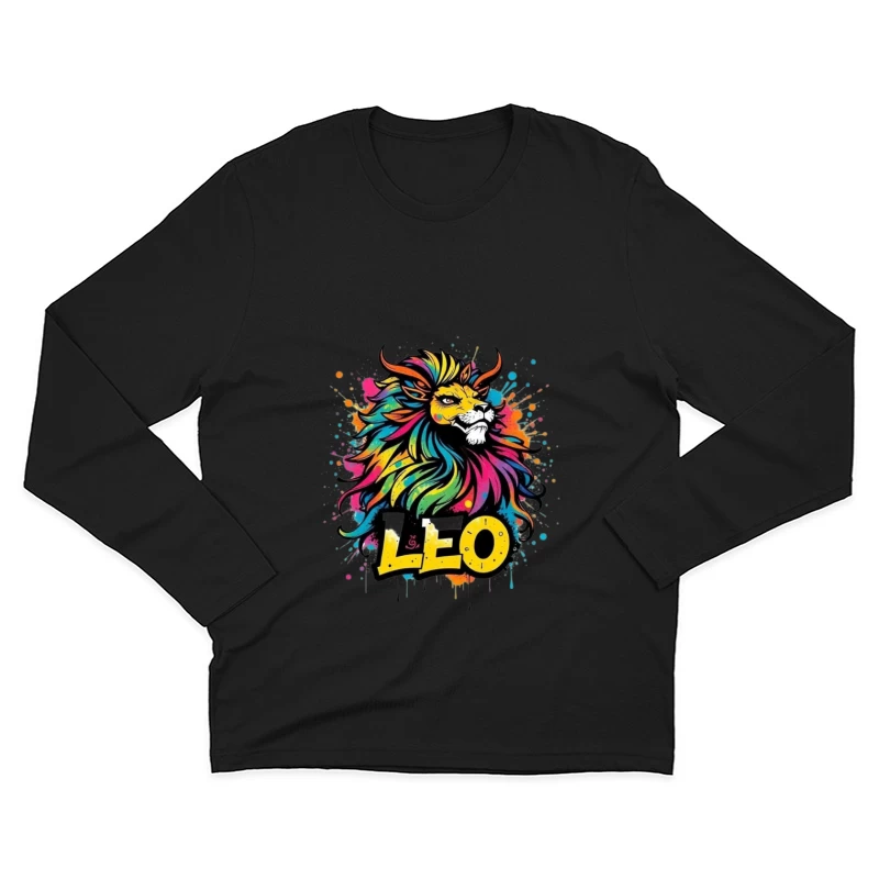 Colorful Leo Zodiac Lion Art Male Long Sleeve T-Shirt