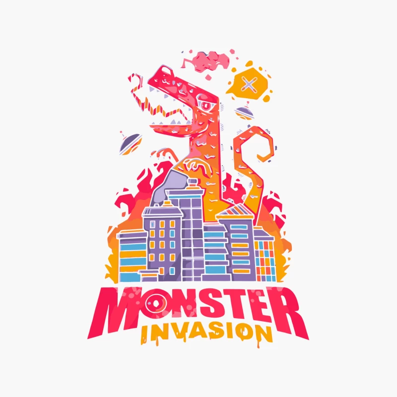 Monster Invasion: A Colorful Cartoon Illustration Cotton Tote Bag