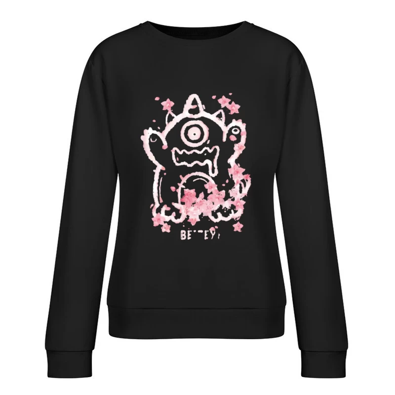 Monster mit Blumen und Schriftzug Damen Pullover Sweatshirt
