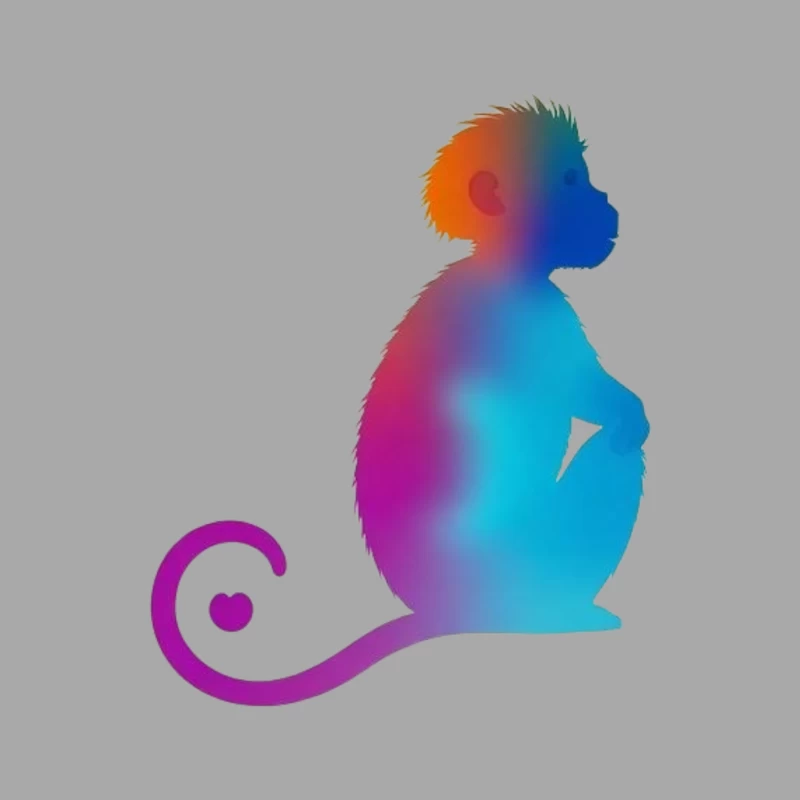 Colorful Gradient Monkey Silhouette with Curled Tail Male Pullover Hoodie