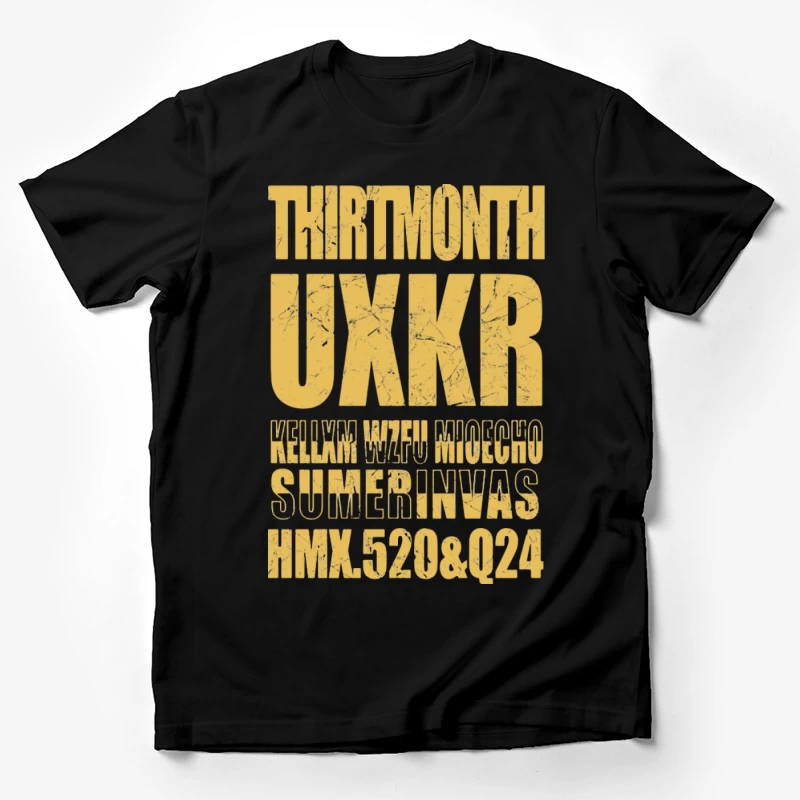 Rätselhafte Typografie auf zerkratztem Hintergrund Herren T-Shirt