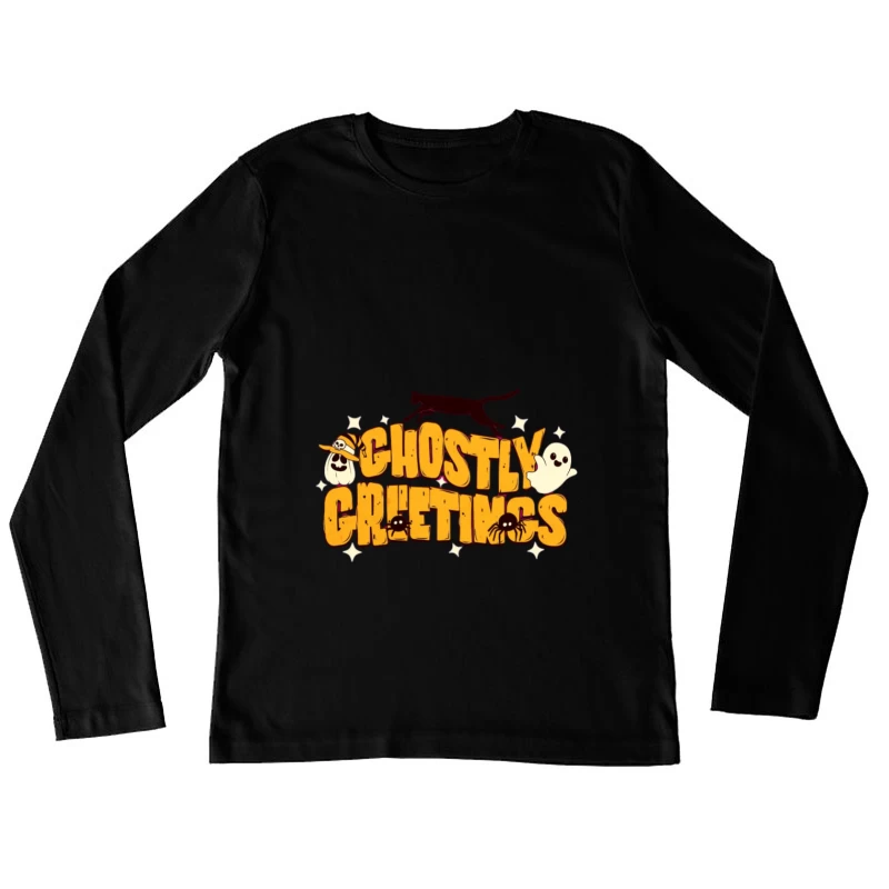 Salutations Fantomatiques avec Design d'Halloween Femme Manches Longues T-Shirt