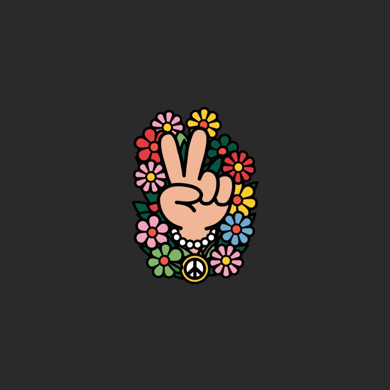 Retro Peace Sign Hand Surrounded by Colorful Flowers Baseball Cap