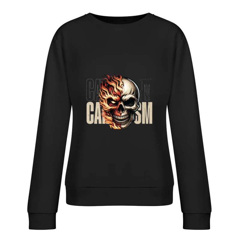 Burning Skull Gothic Flame Design Female Pullover Sweatshirt