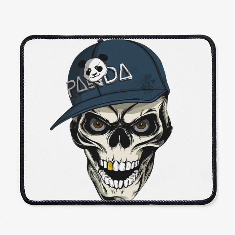 Skull with Panda Cap Graphic Illustration Mouse Pad