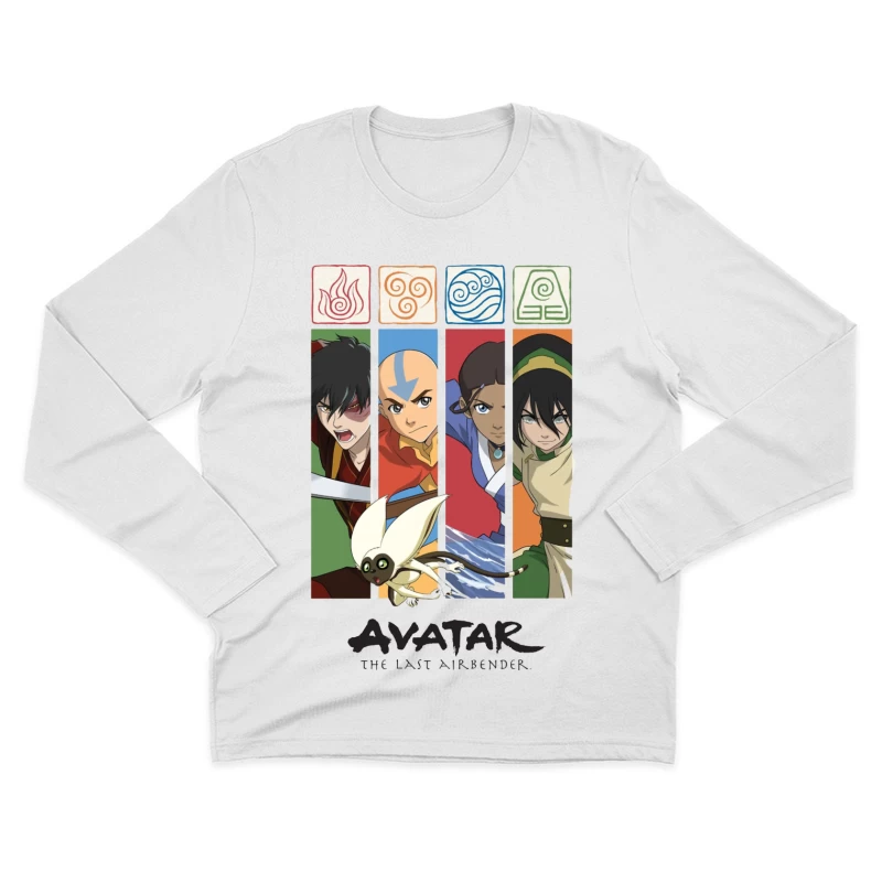 Avatar: The Last Airbender Character Panel with Elemental Symbols Male Long Sleeve T-Shirt