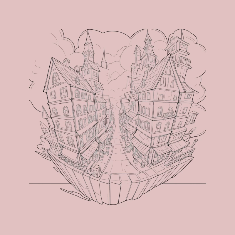 Surreal Split Design of Fantasy Architecture Tapestry