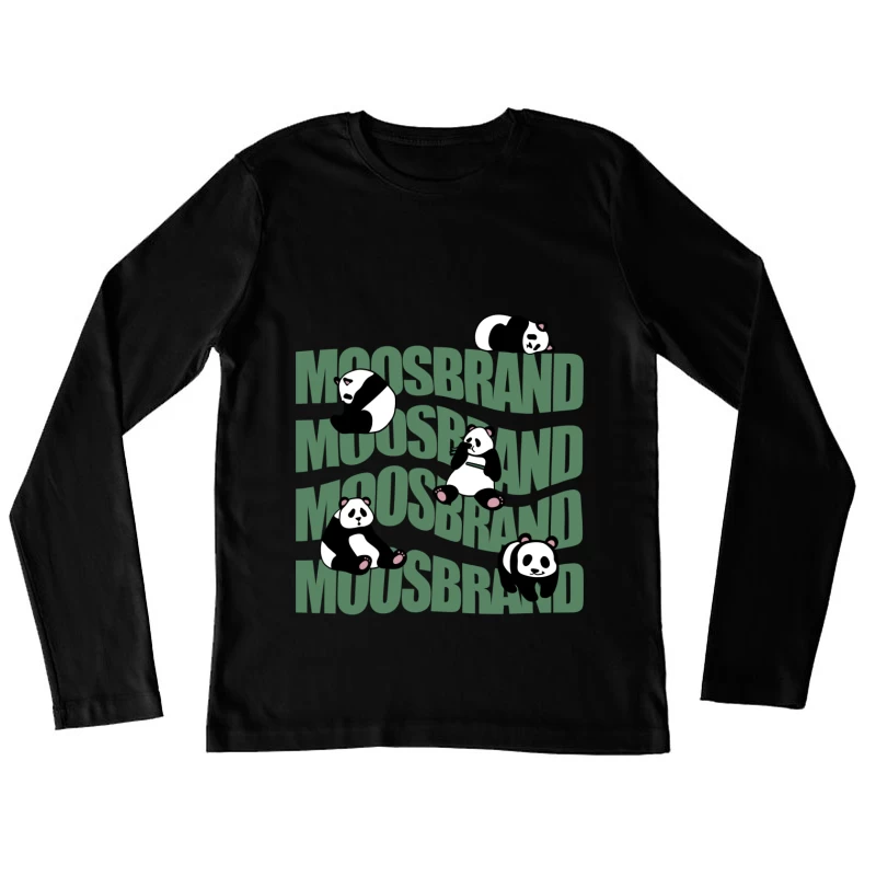 Pandas auf Moosbrand Hintergrund Damen Langarm T-Shirt