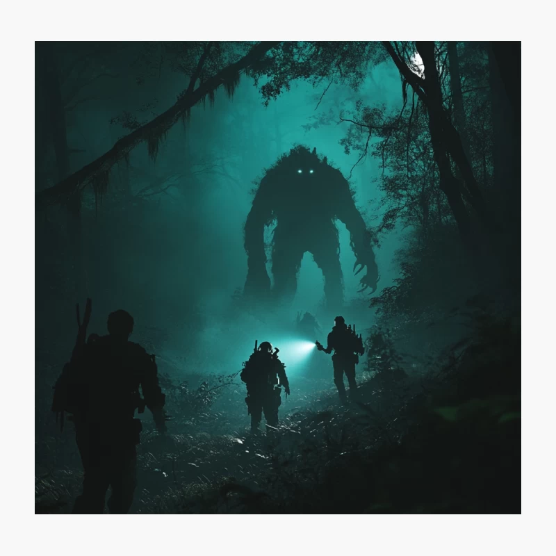 Mysterious Encounter: Soldiers Face Eerie Forest Monster Throw Pillow