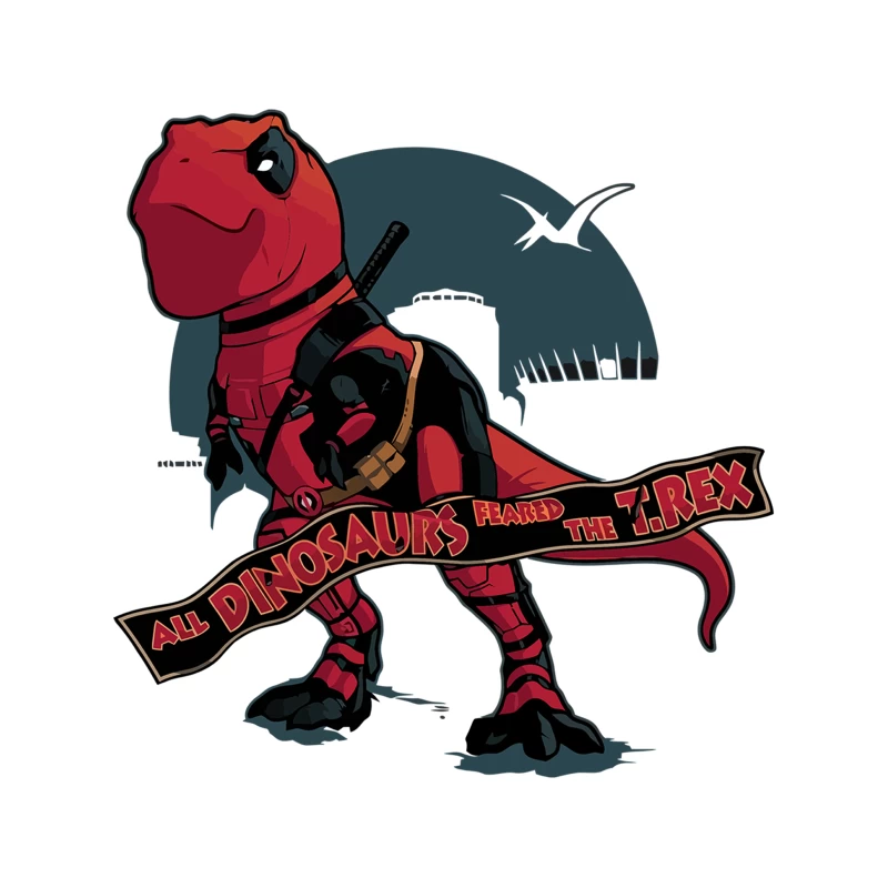 Deadpool-Inspired T-Rex: A Prehistoric Superhero Parody Tapestry