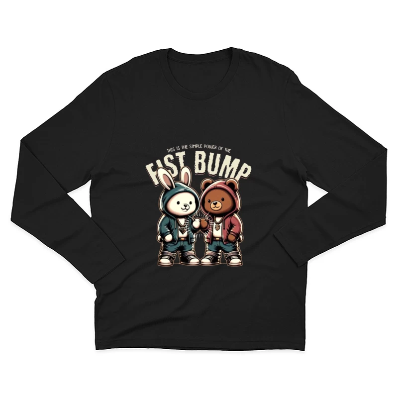 Cartoon Bunny and Bear Friends in Hip Hop Streetwear Sharing a Fist Bump Male Long Sleeve T-Shirt