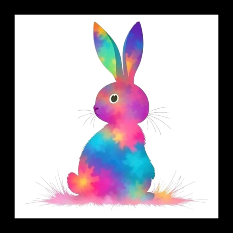 Whimsical Rainbow Watercolor Bunny Illustration Pin