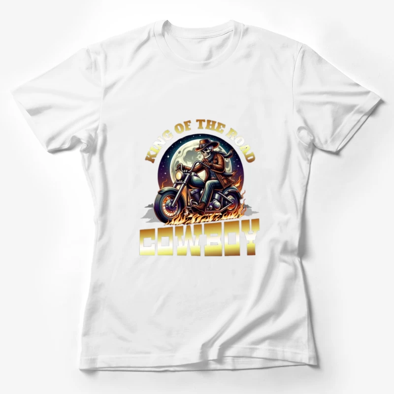 King of the Road: Skeleton Cowboy Biker Under Moonlight Female T-Shirt