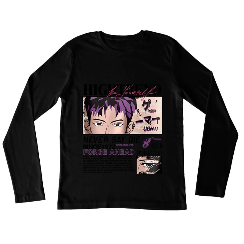 Anime Augen und Textkunst Damen Langarm T-Shirt