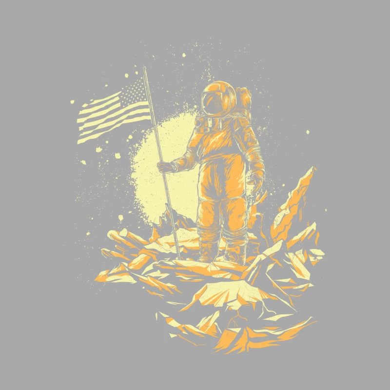 Astronaut in Space with American Flag Female Pullover Hoodie