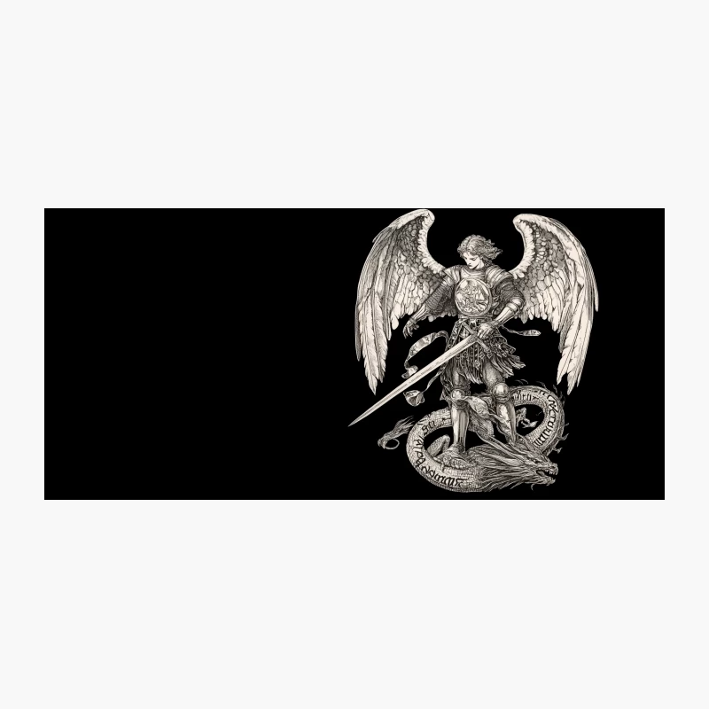 Angelic Warrior Battling Dragon: Medieval Fantasy Illustration Coffee Mug