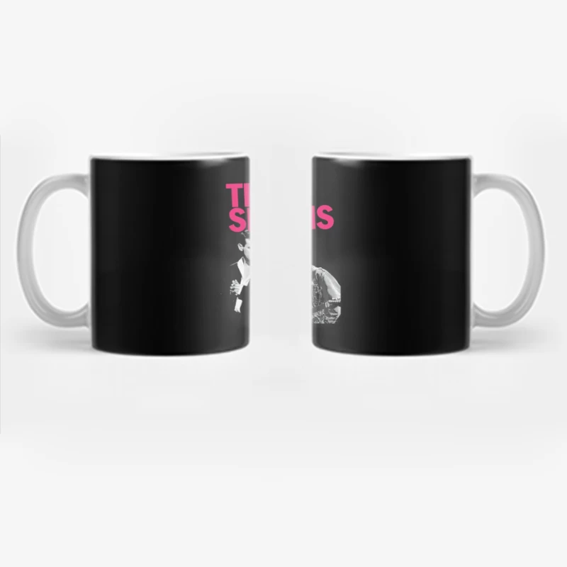 The Smiths: Iconic 1980s Indie Rock Band Portrait with Pink Logo Coffee Mug