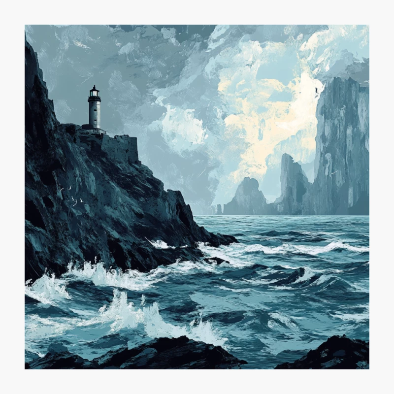 Dramatic Lighthouse on Rocky Coast in Stormy Sea Pin