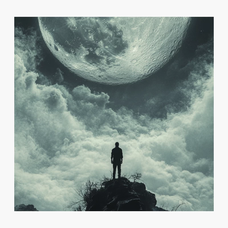 Cosmic Solitude: Silhouette Gazing at Surreal Moon Throw Pillow