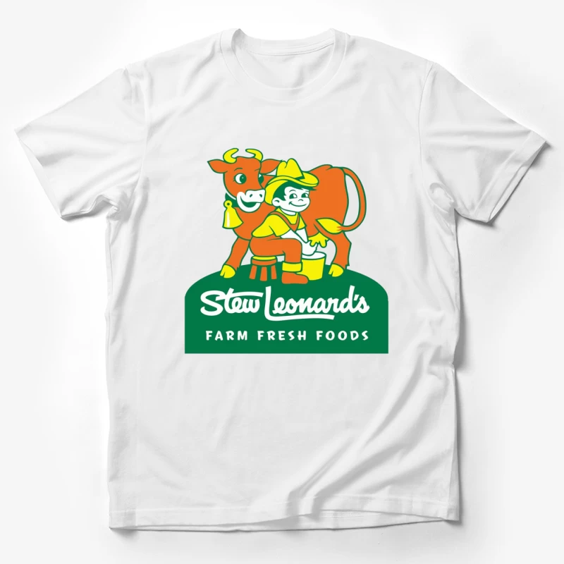 Stew Leonard's Vintage Farm Fresh Foods Logo with Cartoon Cow Male T-Shirt