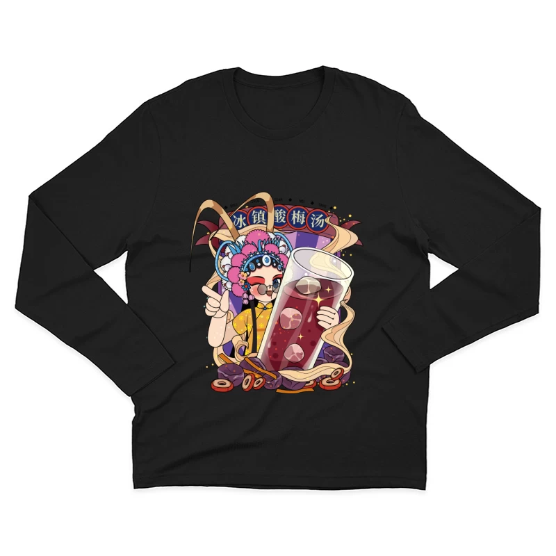 Chinesisches Getränk mit Opernfigur Herren Langarm T-Shirt