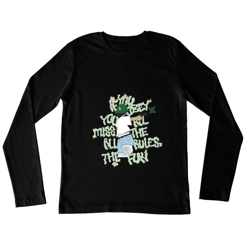 Hip-Hop Grafik mit Text und Illustrationen Damen Langarm T-Shirt
