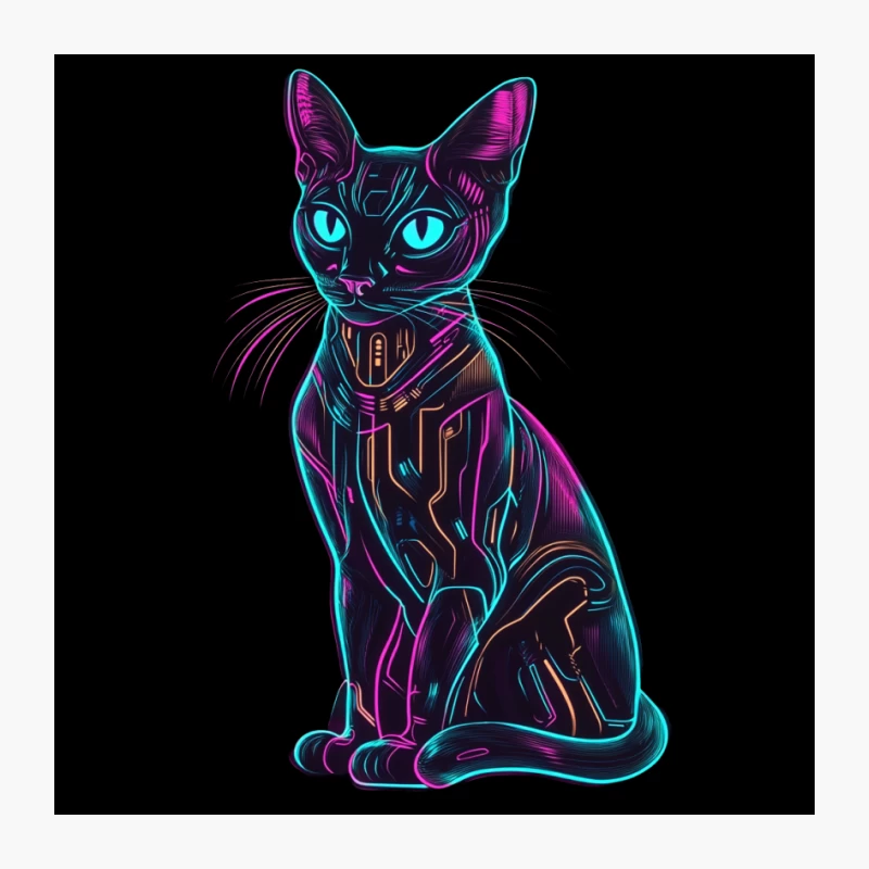 Cyberpunk Feline: Neon Digital Art of Futuristic Cat Pin