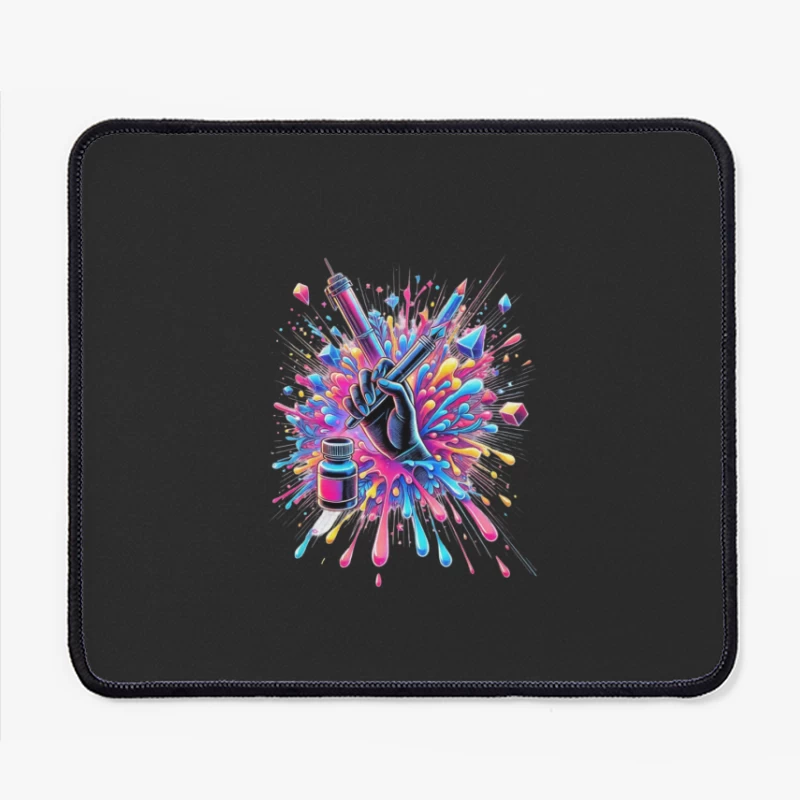 Artistic Medical Syringe with Vibrant Color Explosion Mouse Pad