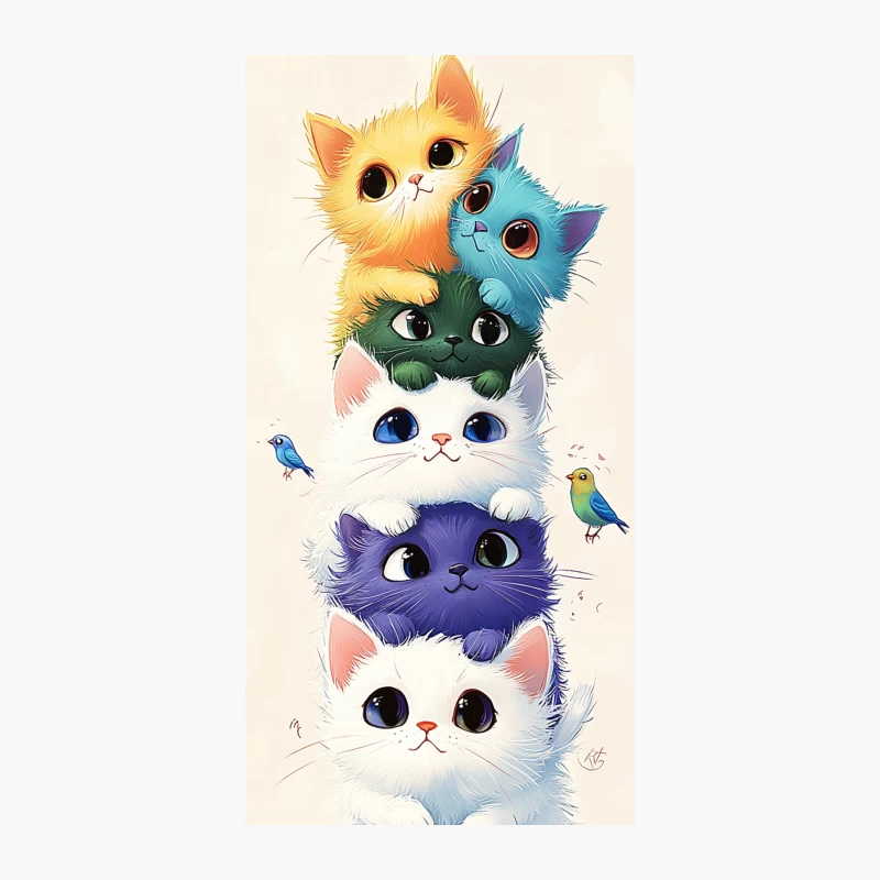 Cute Colorful Cartoon Cats and Birds Illustration iPhone Case