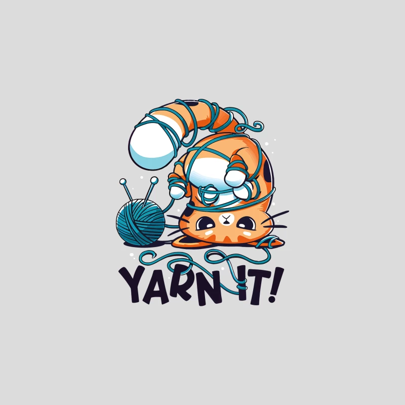 Yarn It! Whimsical Cat Illustration Baseball Cap