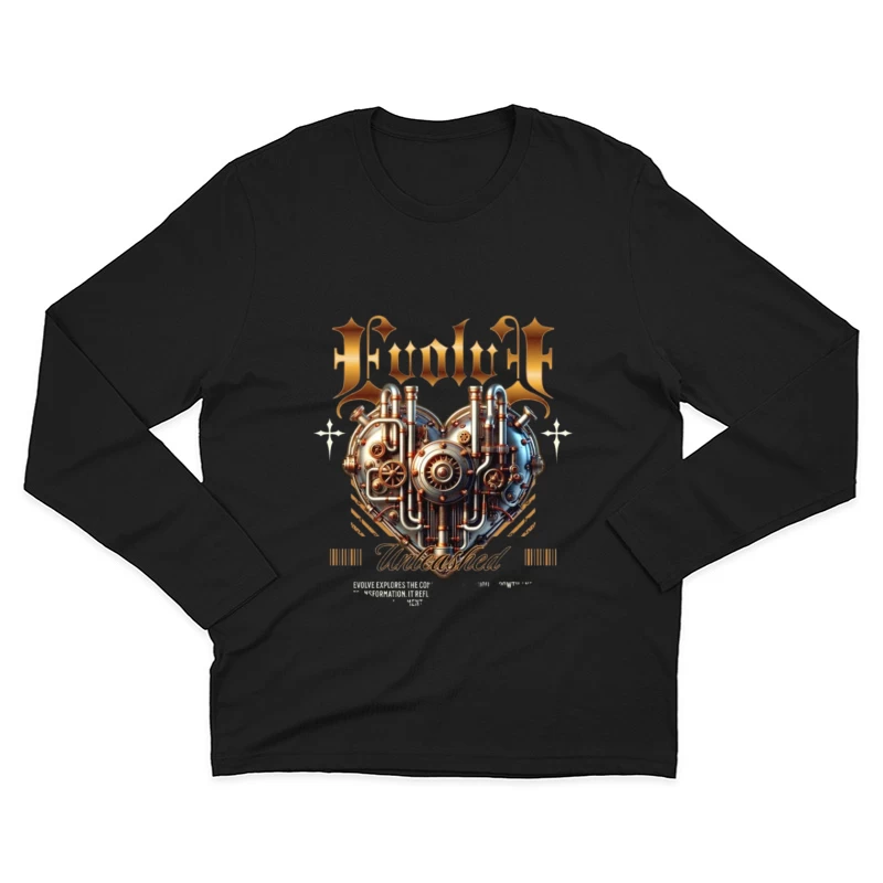 Steampunk Mechanical Heart with Gold Typography Design Male Long Sleeve T-Shirt