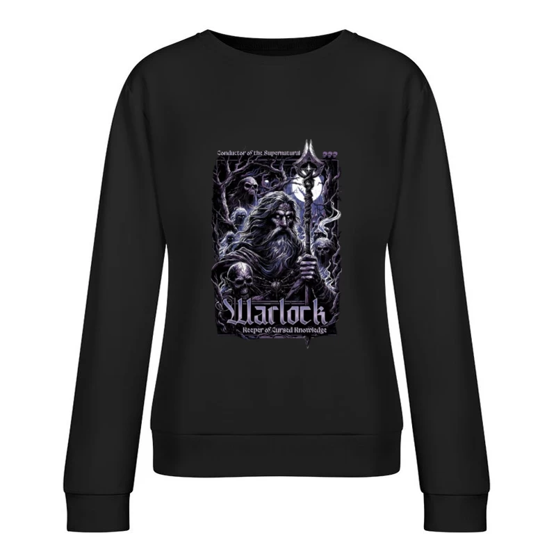 Dark Wizard with Staff Among Skulls - Gothic Fantasy Art Female Pullover Sweatshirt