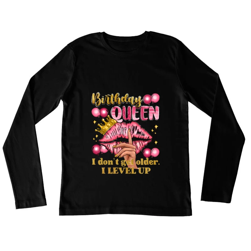Reine d'anniversaire avec couronne et lèvres Femme Manches Longues T-Shirt