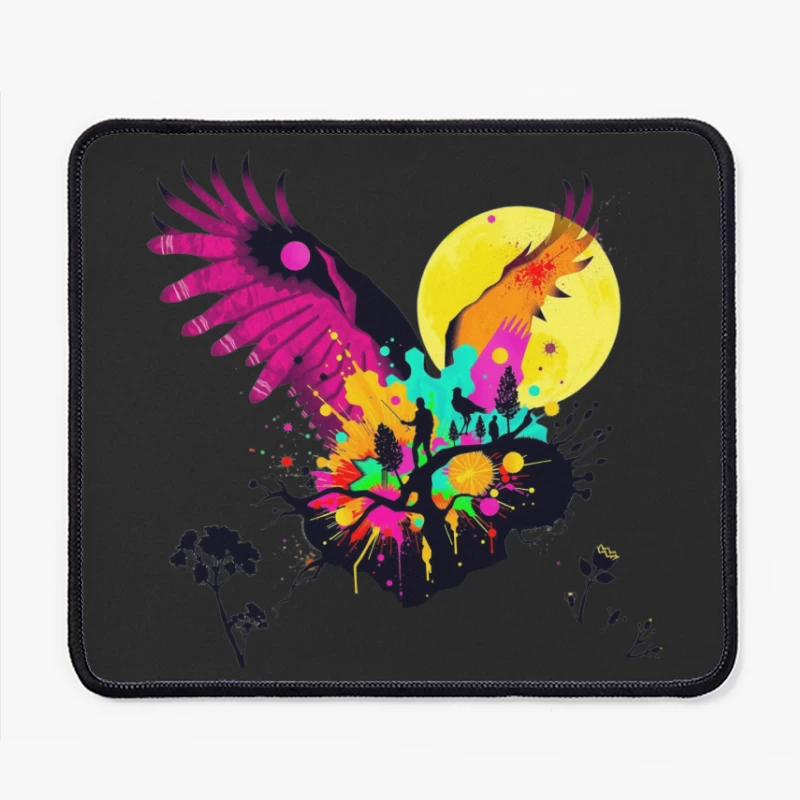 Vibrant Abstract Eagle Silhouette Under Moonlight Mouse Pad