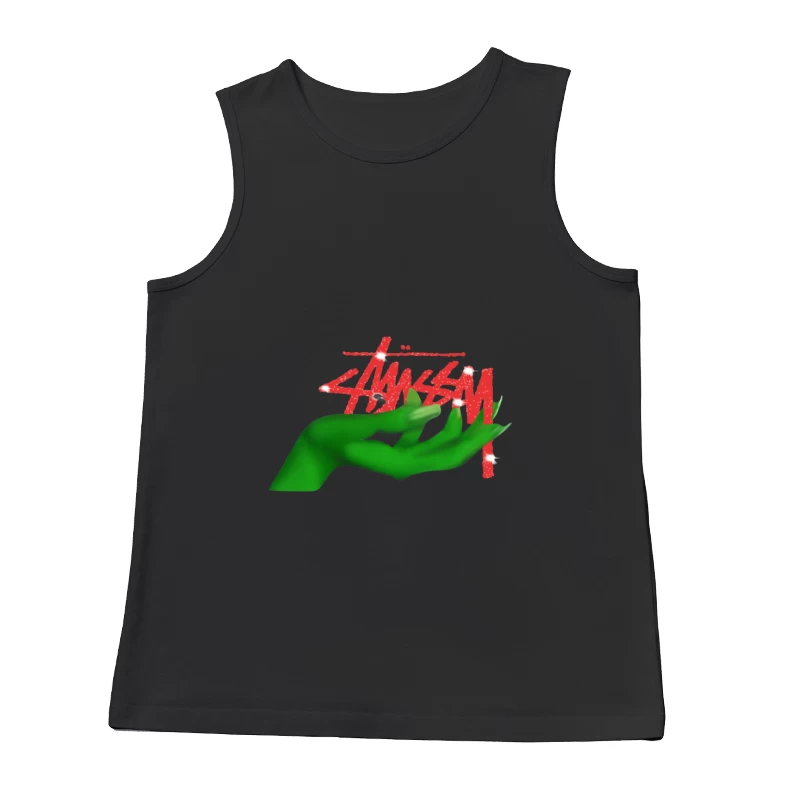 Grünes Handdesign mit rotem Schriftzug Herren Tanktops