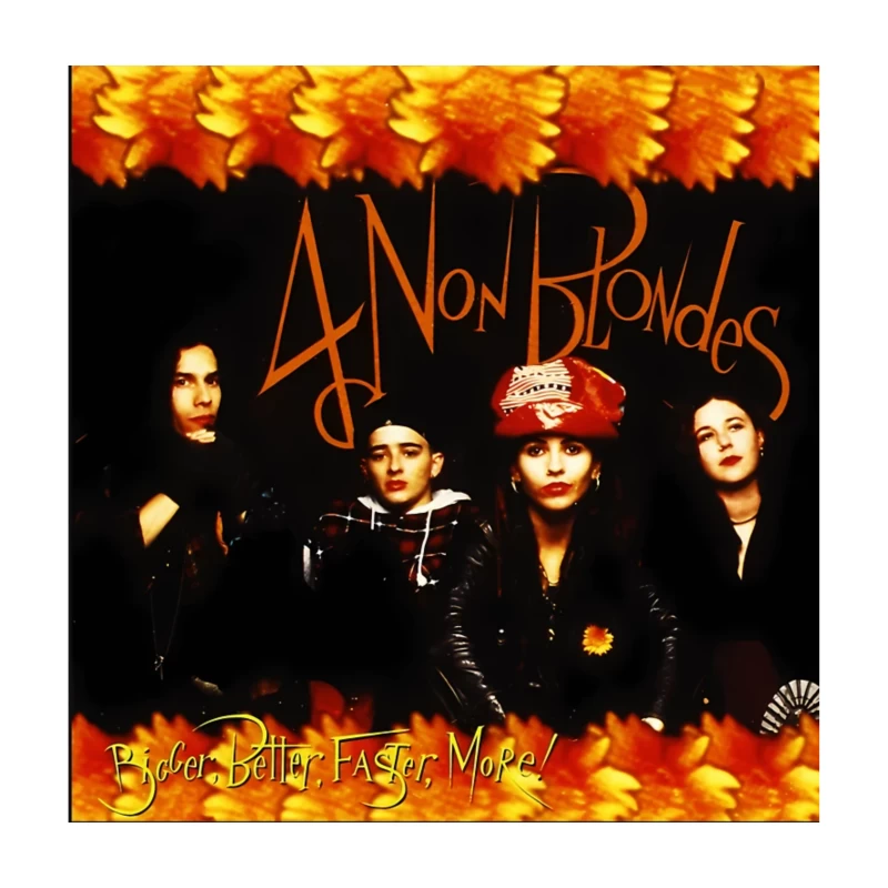 4 Non Blondes "Bigger, Better, Faster, More!" Album Cover Art with Orange Floral Border Throw Pillow