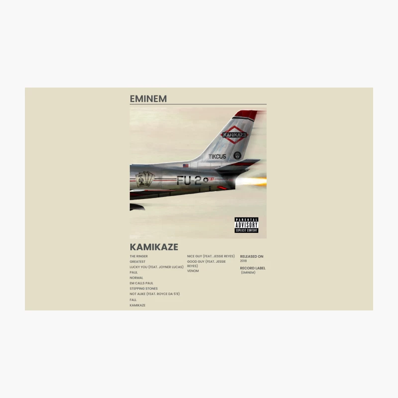 Eminem's Kamikaze Album Cover: Fighter Jet Design with Parental Advisory Travel Mug
