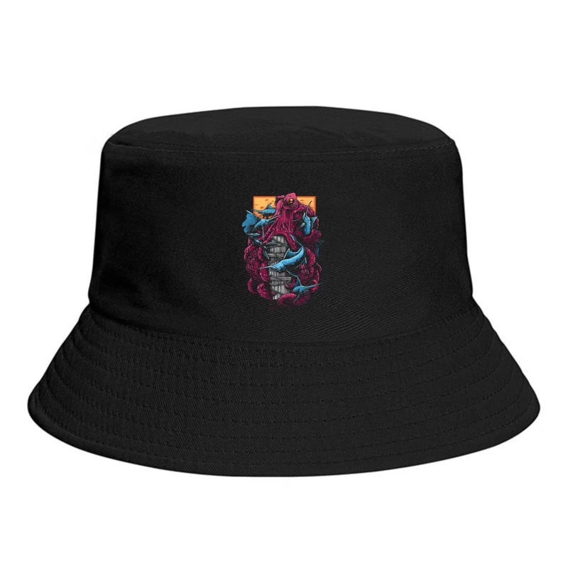 The Crimson Kraken vs. Blue Marlin Bucket Hat