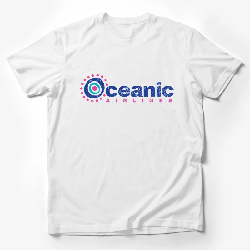 Oceanic Airlines Vintage-Style Logo Design with Blue and Pink Color Scheme Male T-Shirt