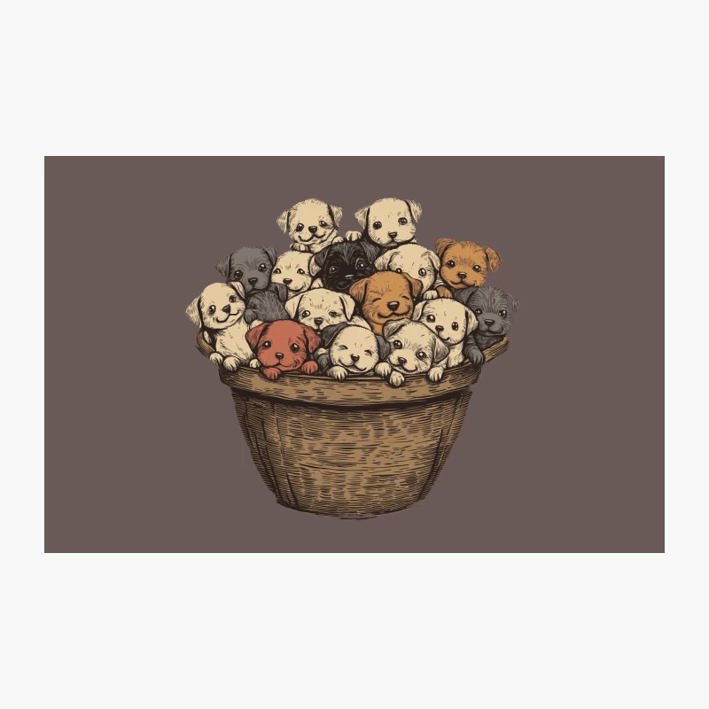 Adorable Illustrated Puppies in a Basket Travel Mug