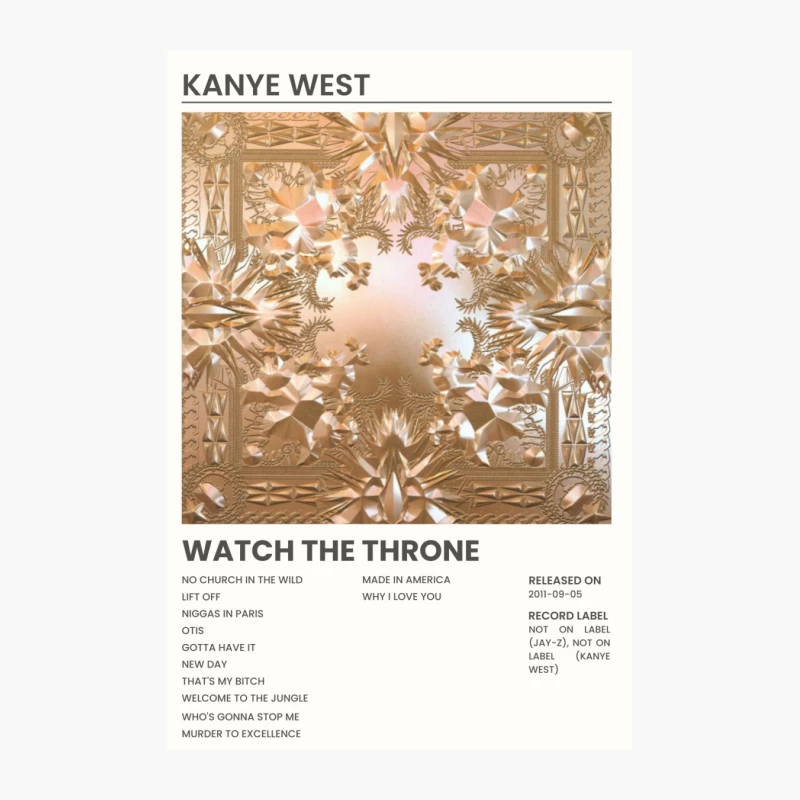 Kanye West's Watch The Throne Album Cover with Ornate Gold Design Cotton Tote Bag